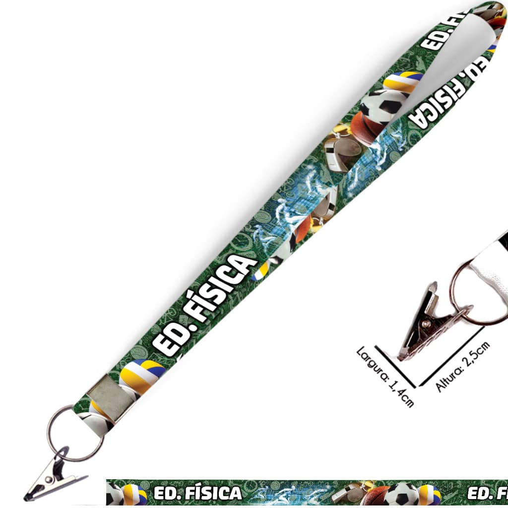 Cordão personalizado Educação Física para Crachá com Jacaré e Argola
