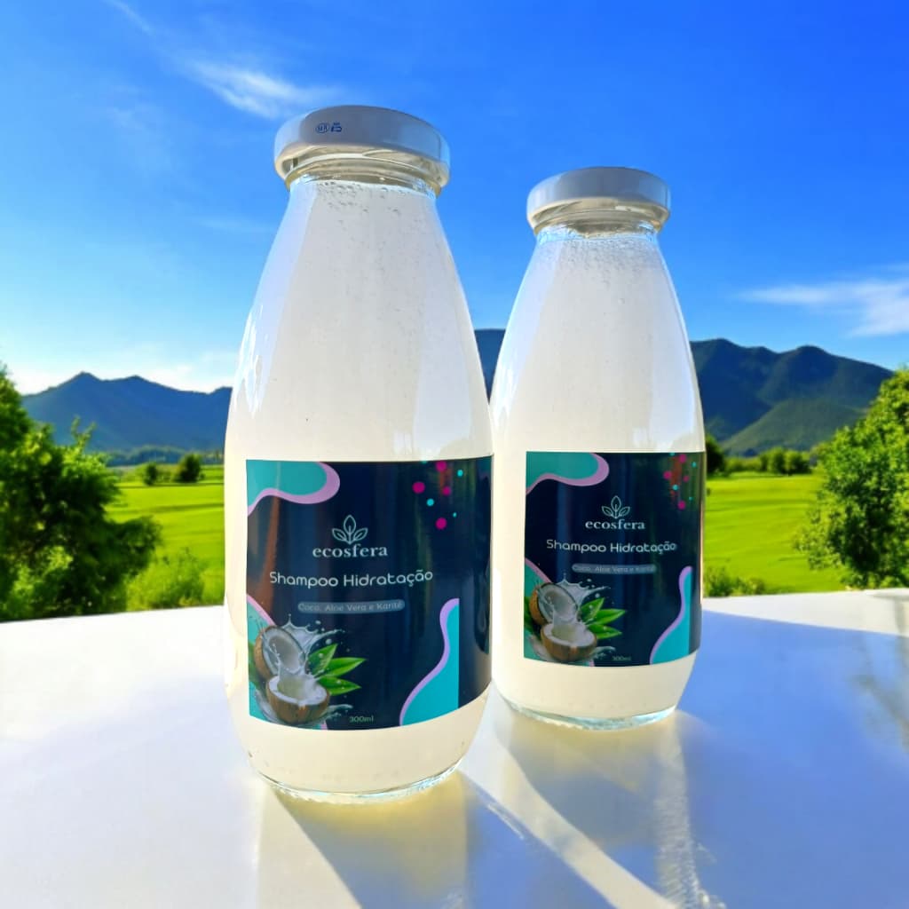 Shampoo Hidratação Coco, Karité e Aloe Vera - Sem Sal - Vegano, 300ML