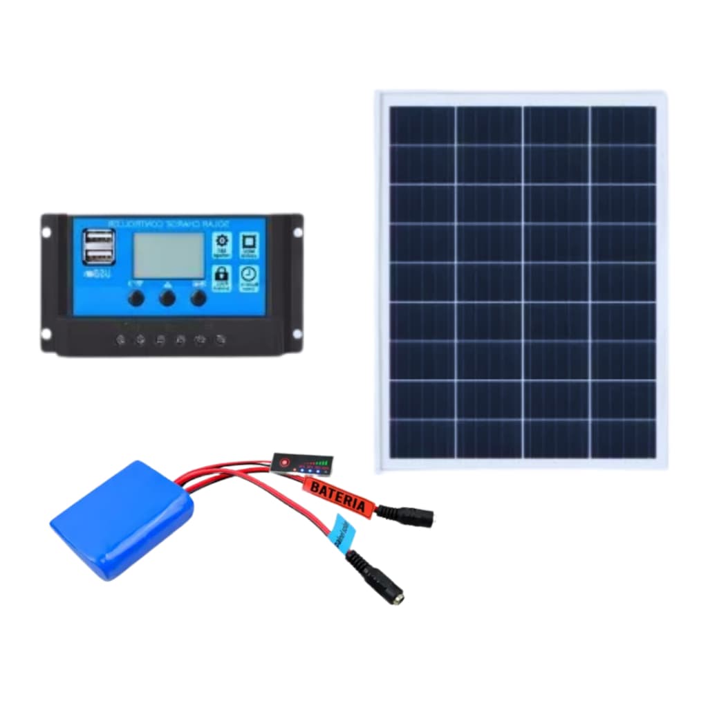Kit Placa Solar 10w + Controlador de Carga 12v + Bateria