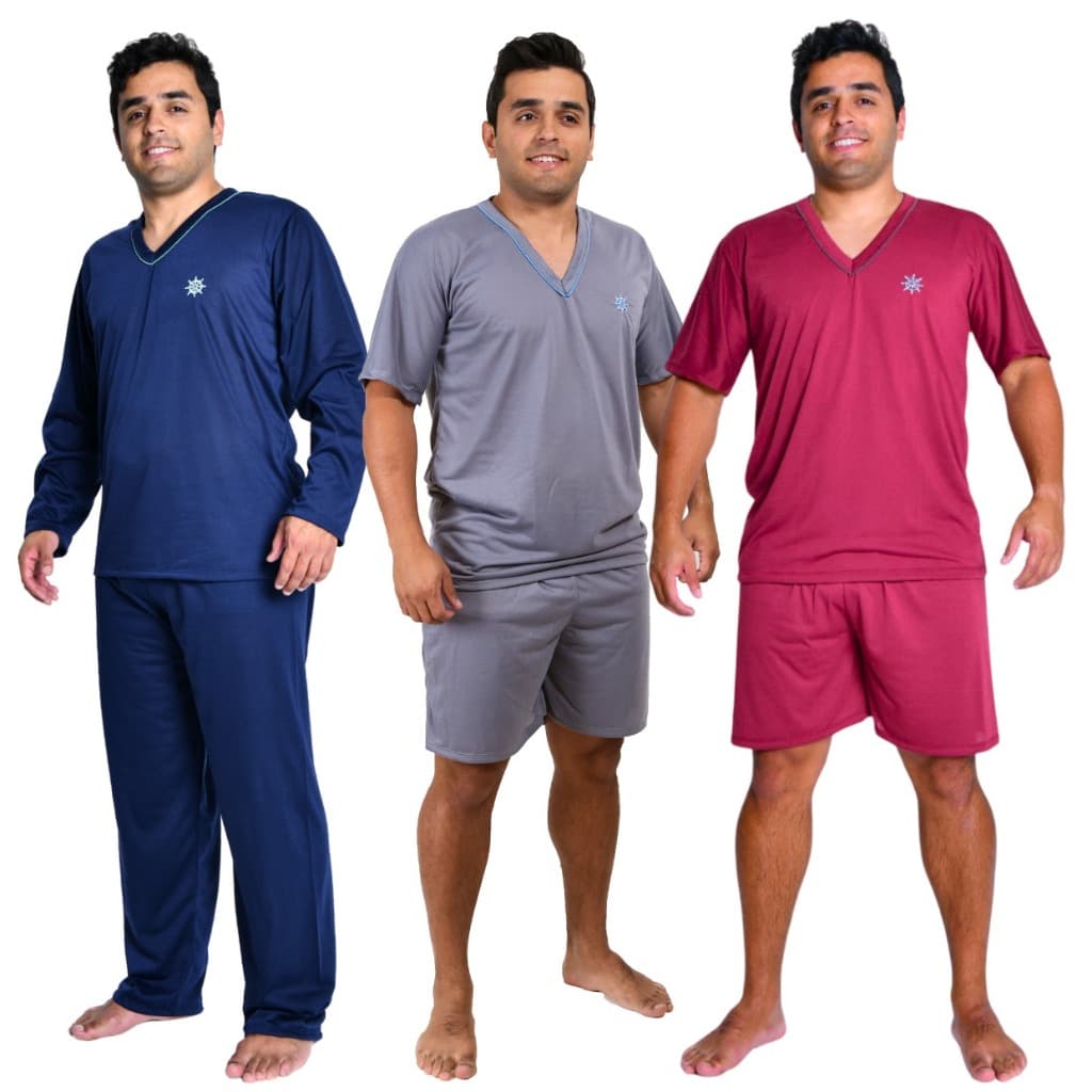 Combo Pijama Masculino manga longa + 2 pijamas masculino manga curta verão