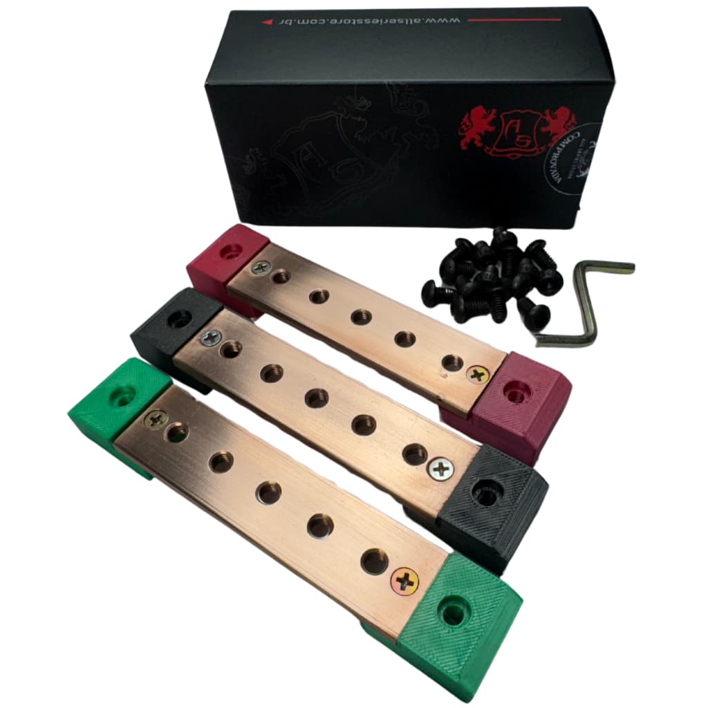 Kit Barramento Cobre 5 Vias Verde, Vermelho e Preto