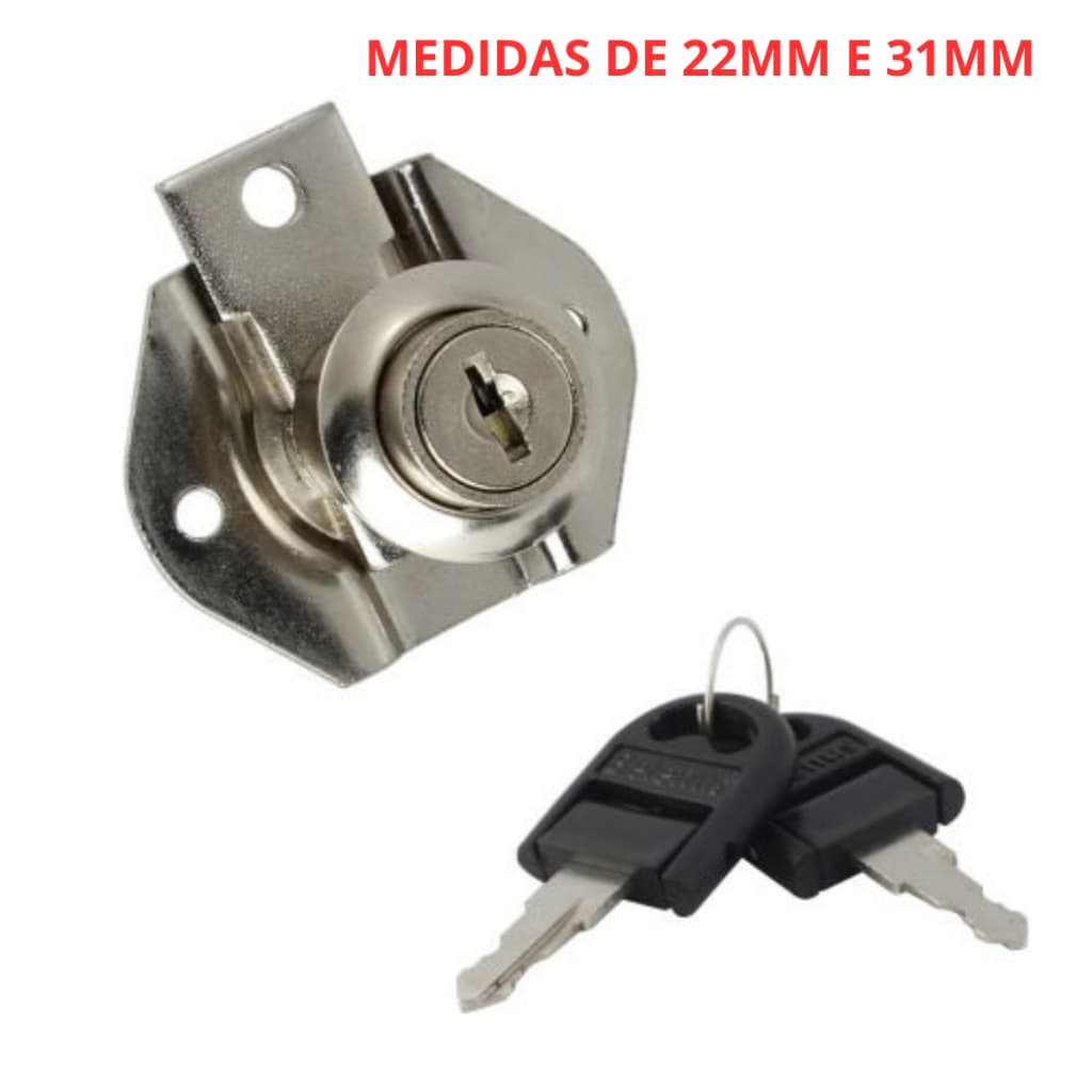 Fechadura Tambor 22mm / 31mm Lingueta Curta Móveis Armários Gavetas 2 Chaves