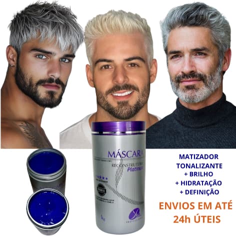Máscara Matizadora Masculino para cabelos Brancos Platinados Grisalhos Tonalizante matizador Homem