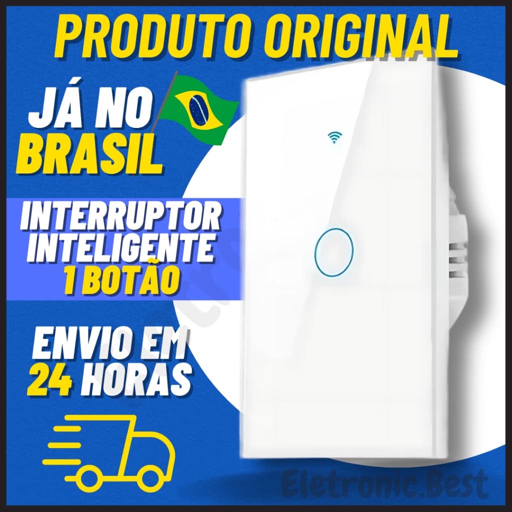 Interruptor Inteligente Cor Branca 1 Botão (SEM NEUTRO) Touch Com Controle Wifi Tuya Smart Home Funciona Com Alexa