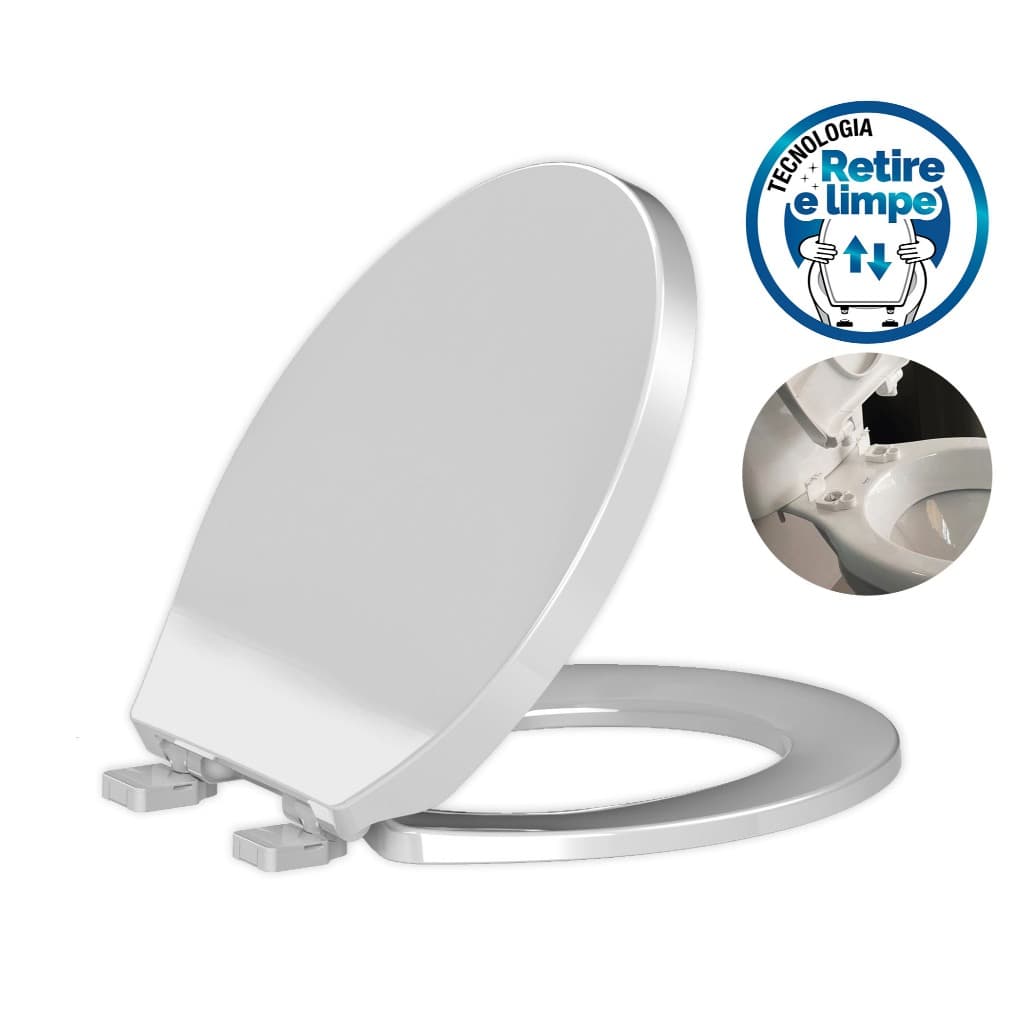 Assento Tupan Oval Universal Retire E Limpe Branco Liso Retire Limpe Com Fechamento Suave