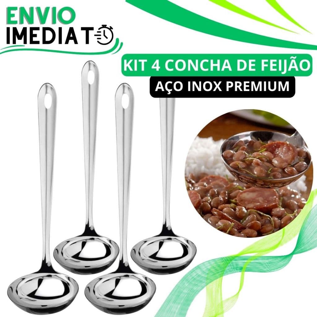 KIT 4 Concha de Feijão Aço Inox GRANDE Super Resistente para Servir Molho Feijão Sopa Caldo Casa Restaurante Buffet