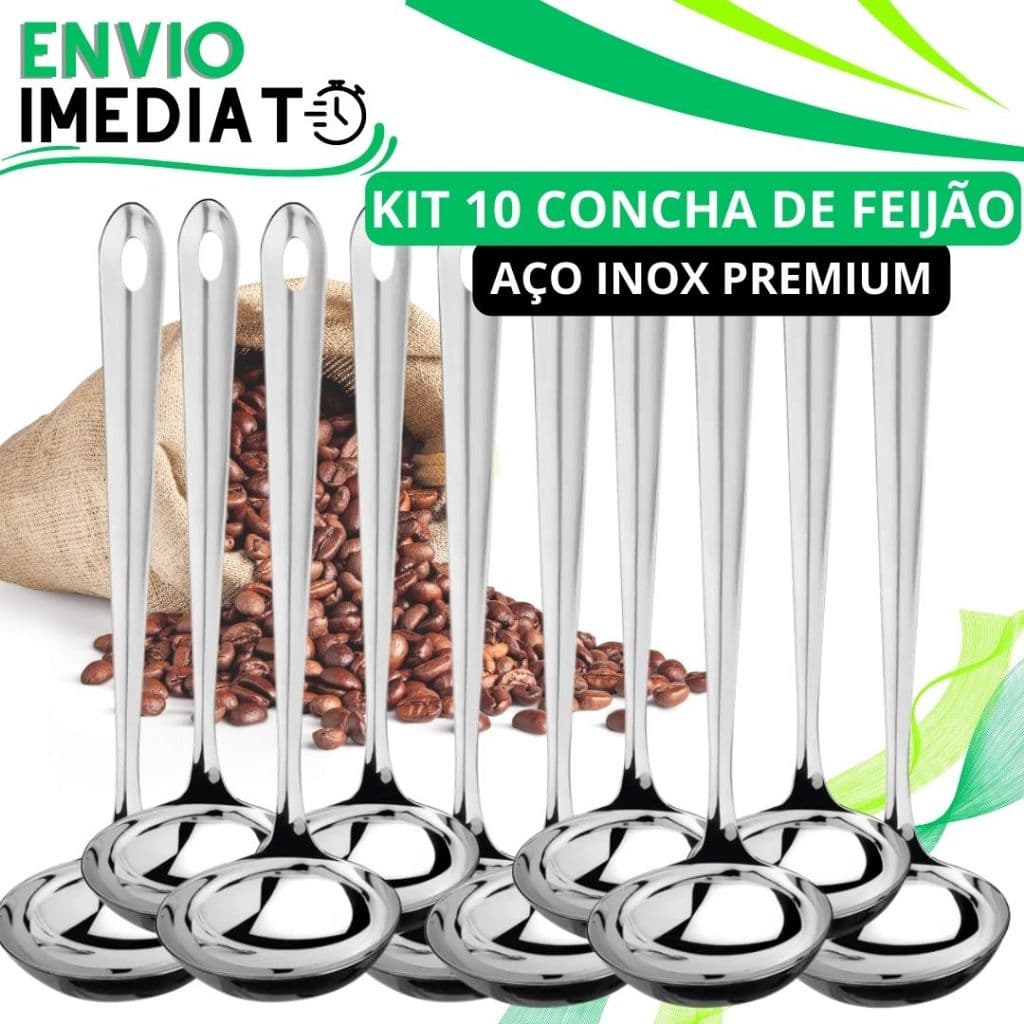 KIT 2/10 Unid Concha de Feijão Aço Inox GRANDE Super Resistente para Servir Molho Feijão Sopa Caldo Casa Restaurante