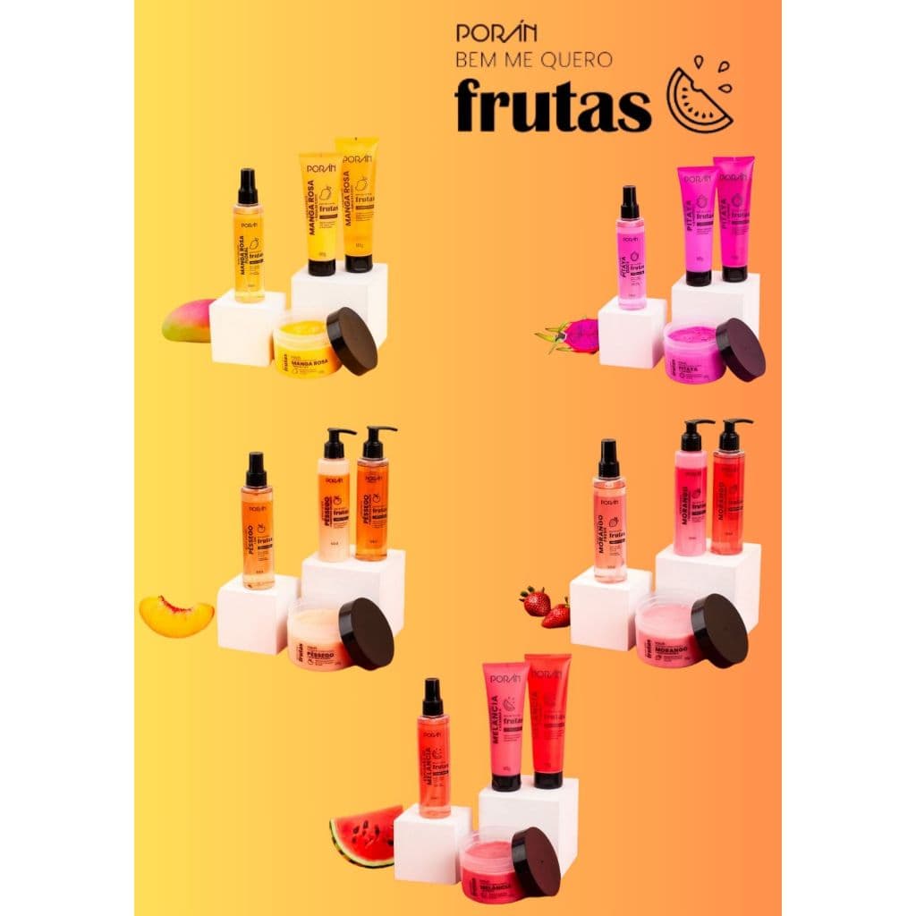 Kit Porán Cuidados Corpo e Rosto - Bem Me Quero Frutas - Sabonete + Esfoliante + Hidratante + Body Splash