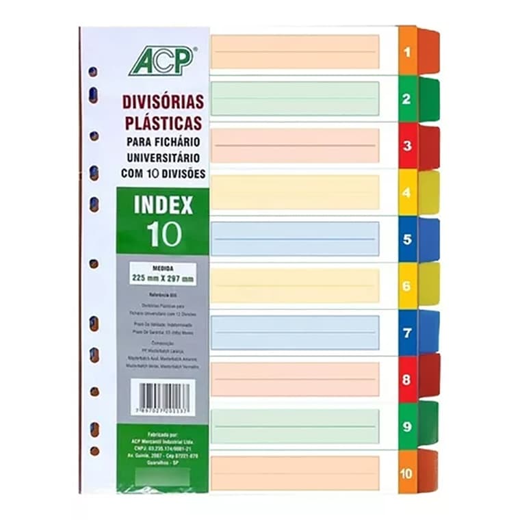 Divisória Plástica Para Fichário Universitário Com 10 Divisões