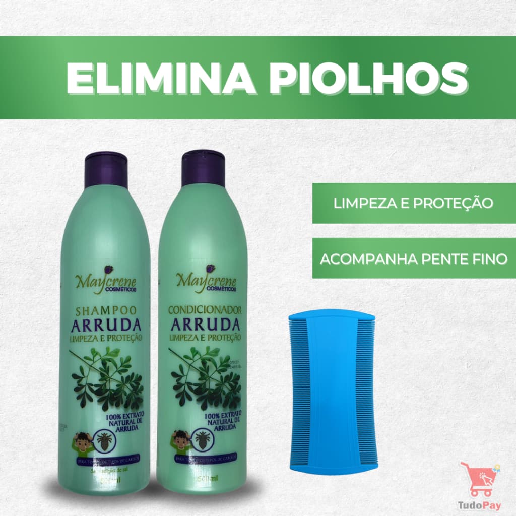 Kit Arruda 2x500ml Elimina Piolho em Crianças - Shampoo + Condicionador Natural + Pente fino