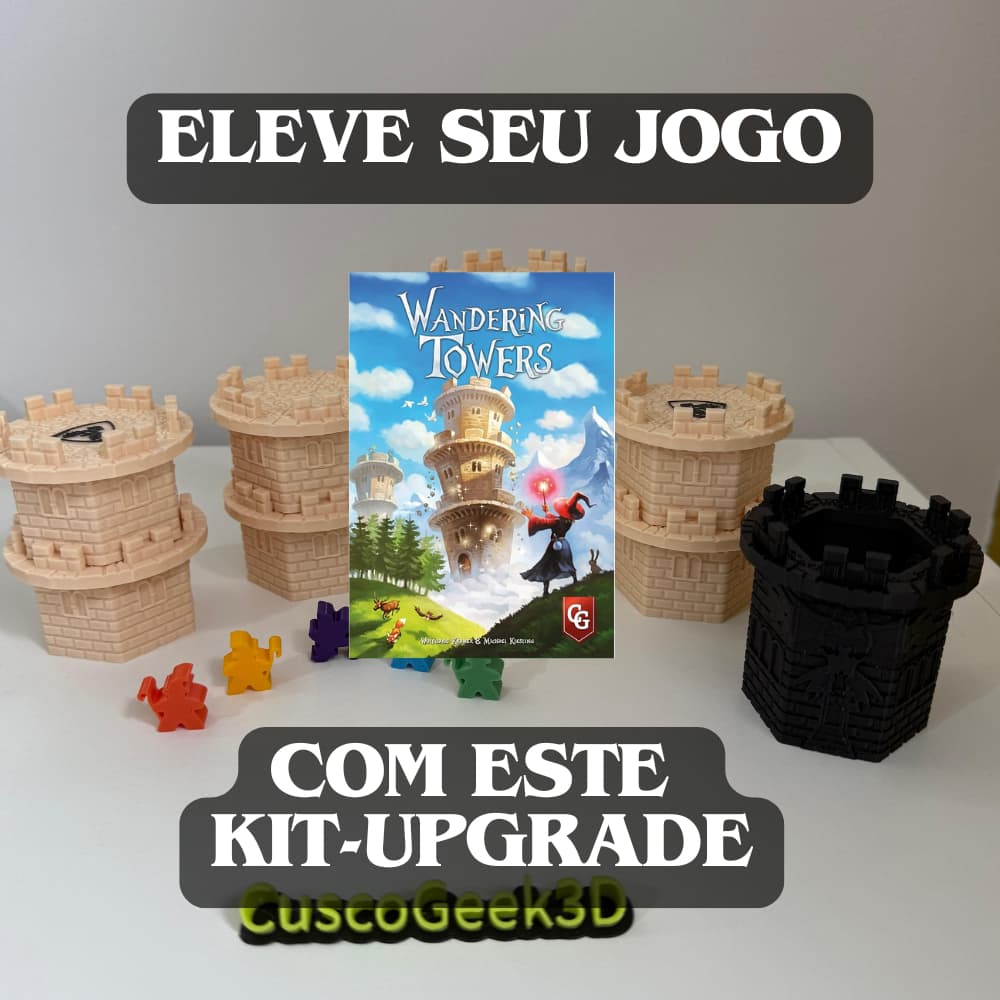 Wandering Towers - Kit Upgrade para as peças de Papelão PNP Torres e Meeples em 3D | Não é o jogo