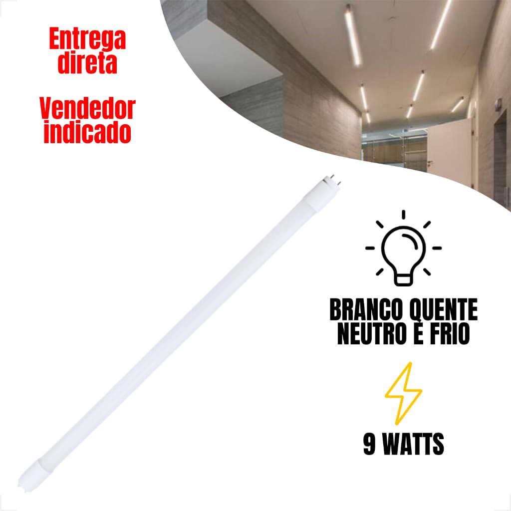 Lâmpada Tubular Linear T5 9W 55cm Branco Frio 6500K Quente 3000K Neutro 4000K Sobrepor Embutir