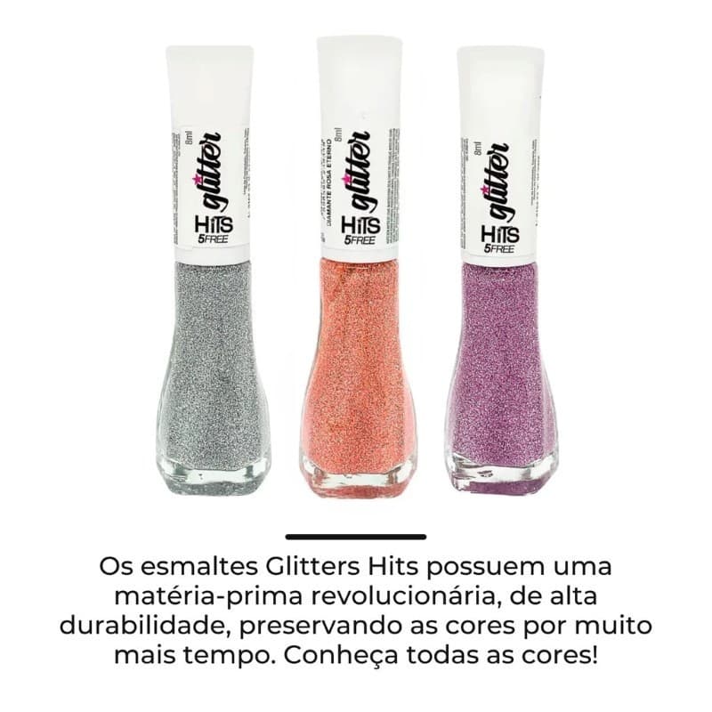 Kit com 3 Esmaltes Hits Glitter Diamante 8ml - Brilho e Estilo em Cada Pincelada