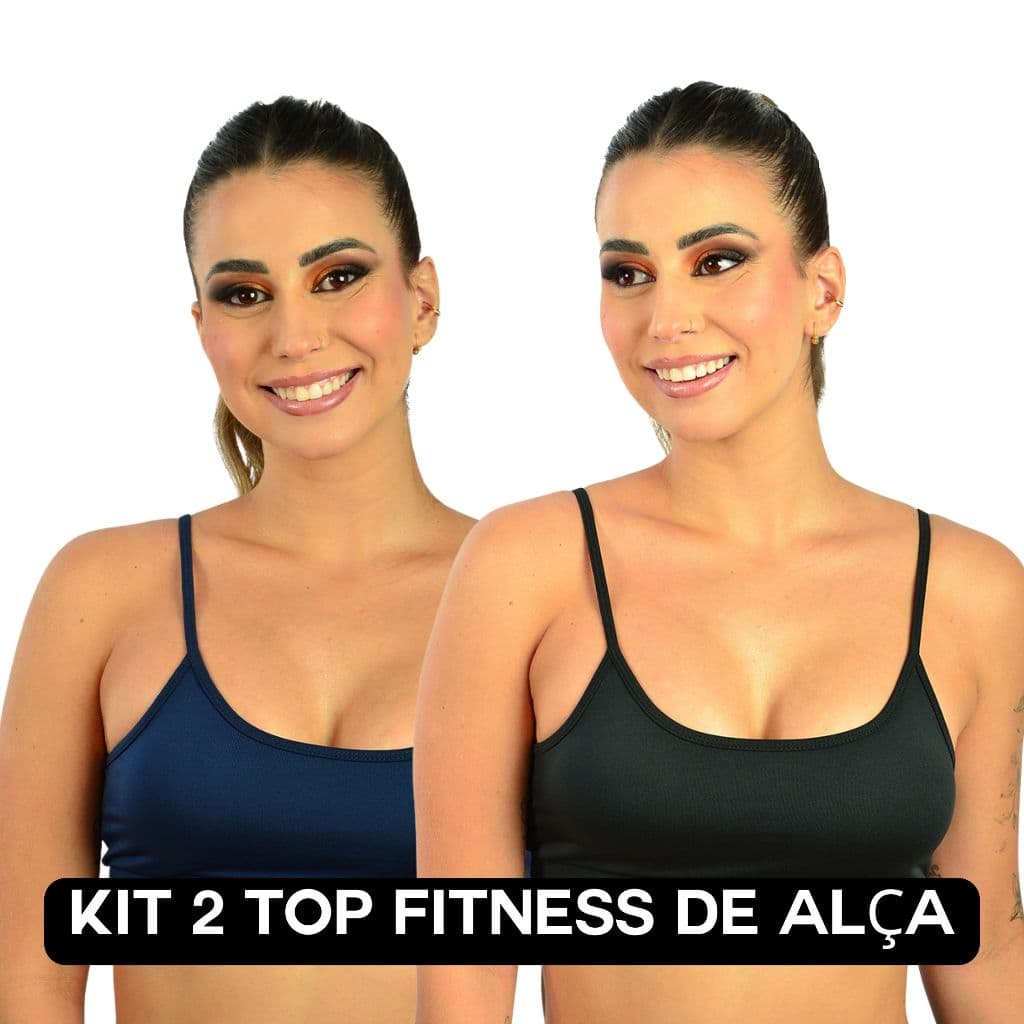 Kit 2 Tops Academia Feminino Com Bojo Alça Fina Fitness Zero Transparência