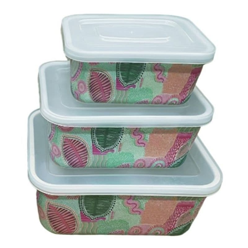 Conjunto Kit 3 Potes De Fibra Bambu Jogo - Com Tampa Vasilha Armazenamento Organizadora