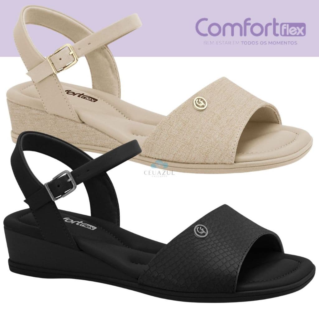 Sandalia Feminina Comfortflex Salto Anabela Conforto Esporão