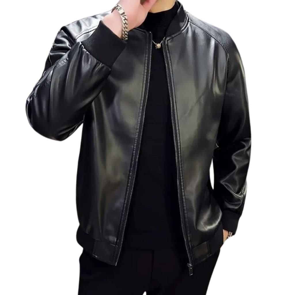 jaqueta Bomber Casual Masculina - couro ecologico com Zíper, Poliéster com Gola de Beisebol para Primavera & Outono