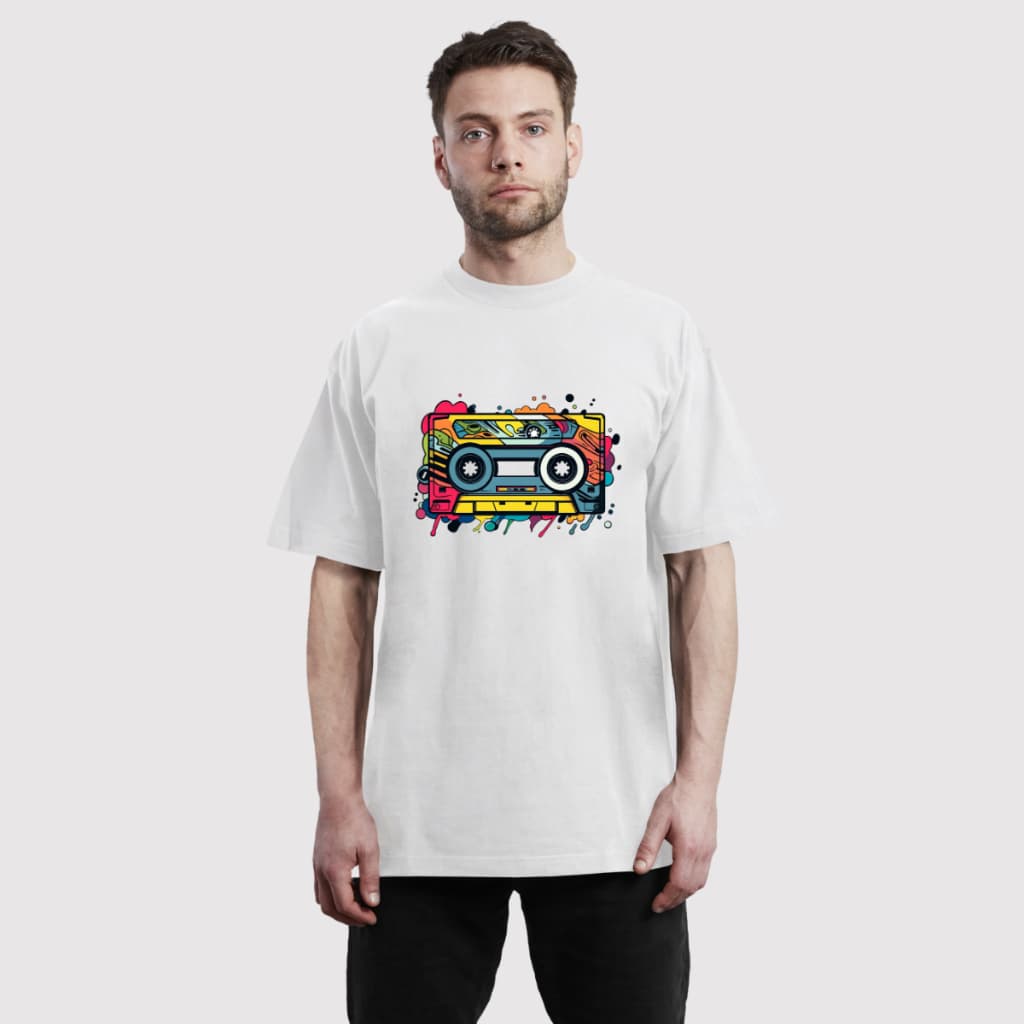 Camiseta Oversize Masculina Estampada Fita Cassete