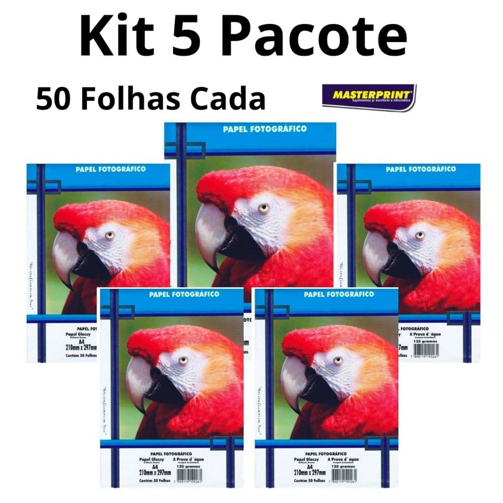 kit 5 Pacote Papel Fotográfico Glossy Paper Brilhante A4 135g 50 folhas Cada Total 250 Folhas MAsterprint