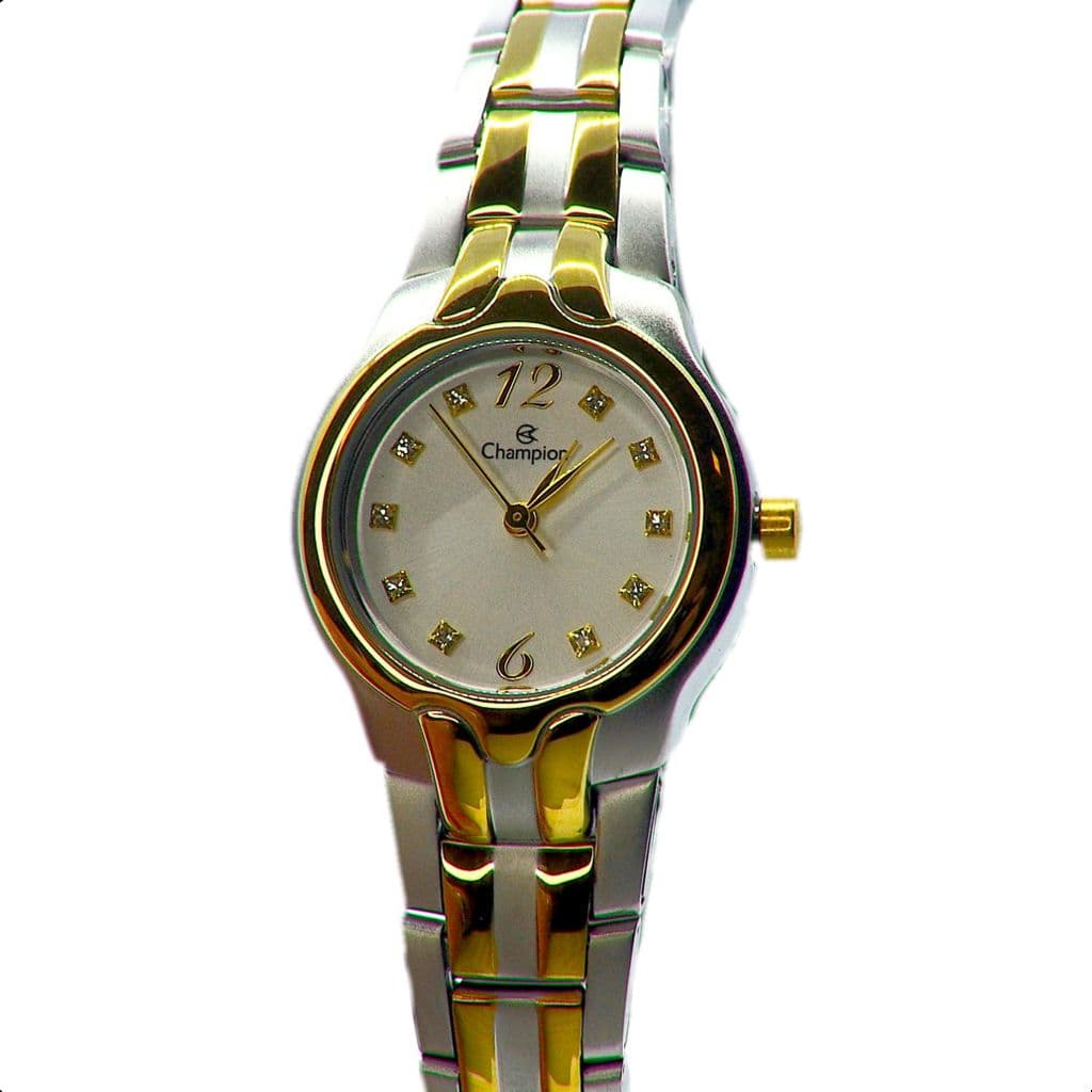 Relogio Champion Feminino pequeno pulseira de metal bicolor prata e dourada elegante social casual