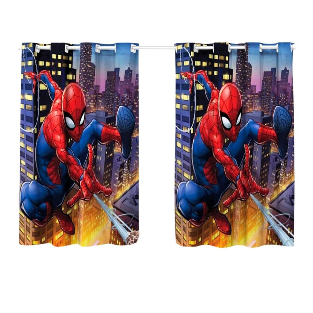 Cortina Quarto Infantil Pequena Criança Estampada Personagem Menino Homem Aranha Spider Man Azul