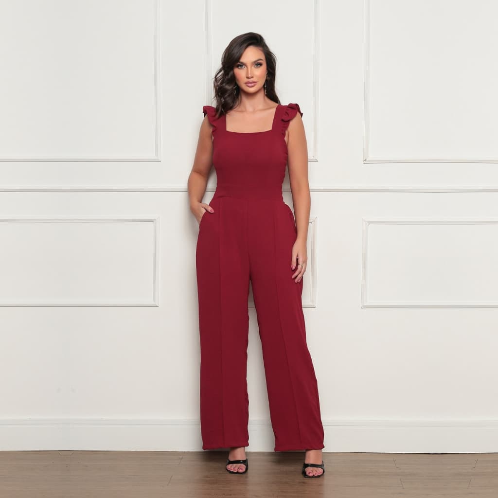 Macacão Feminino Longo  Pantalona Social  Moda Elegante com Bojo para Arrasar com Estilo!