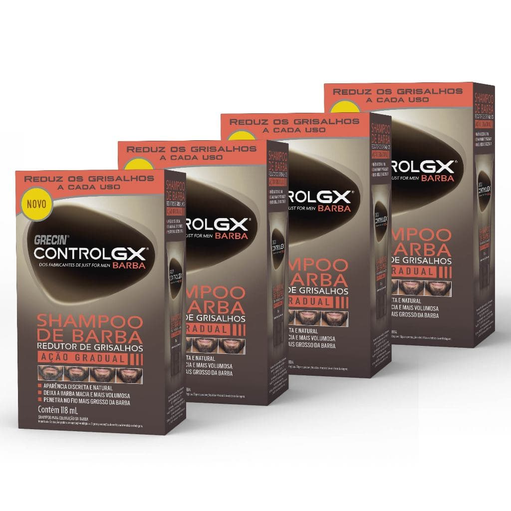 Kit 4x unidades Grecin Control Gx Shampoo De Barba e Redutor Grisalhos - Para todos os tipos de barba. Aparência jovem