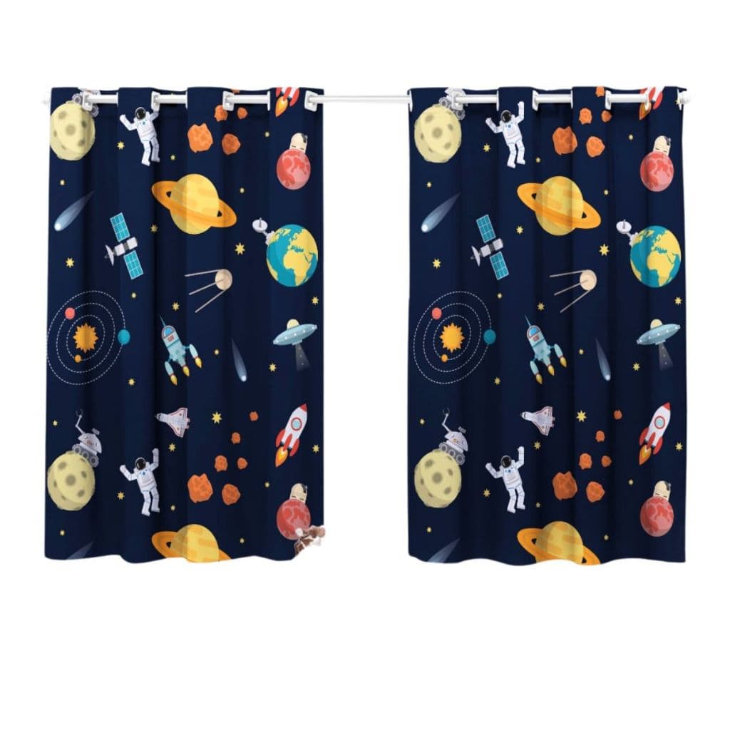Cortina Quarto Infantil Criança Pequena Varao Simples Decorativa Menino Menina Astronauta Foguete
