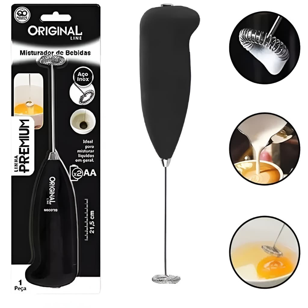 Mini Mixer Elétrico Portátil a Pilha Batedor de Ovos, Leite e Café, Preparos Rápidos, Cores Sortidas