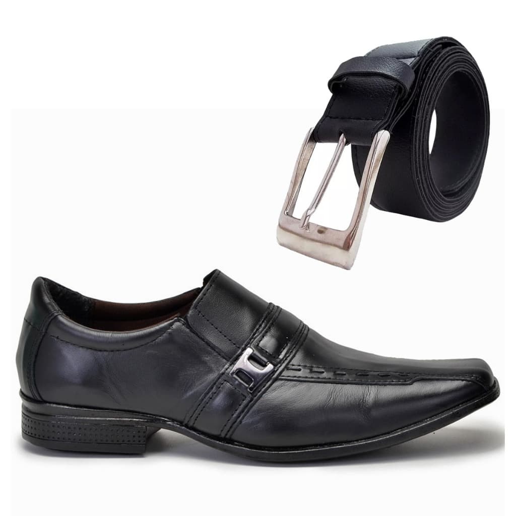 Kit Sapato Social Italiano Com Cinto Regulável Preto Marrom
