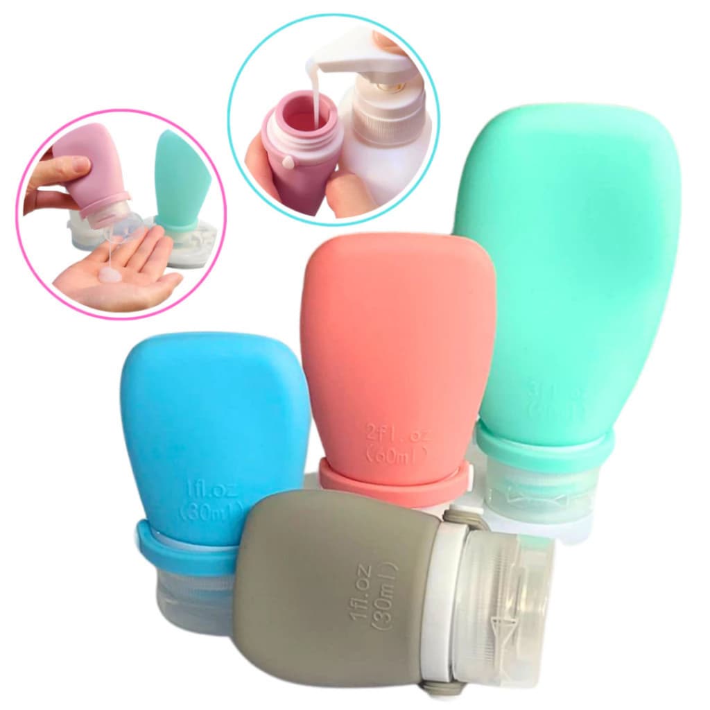 Kit 4 Frascos Silicone Pote Vazio Creme Shampoo Loção Sabonete Para Viagem Cosmetico Portatil