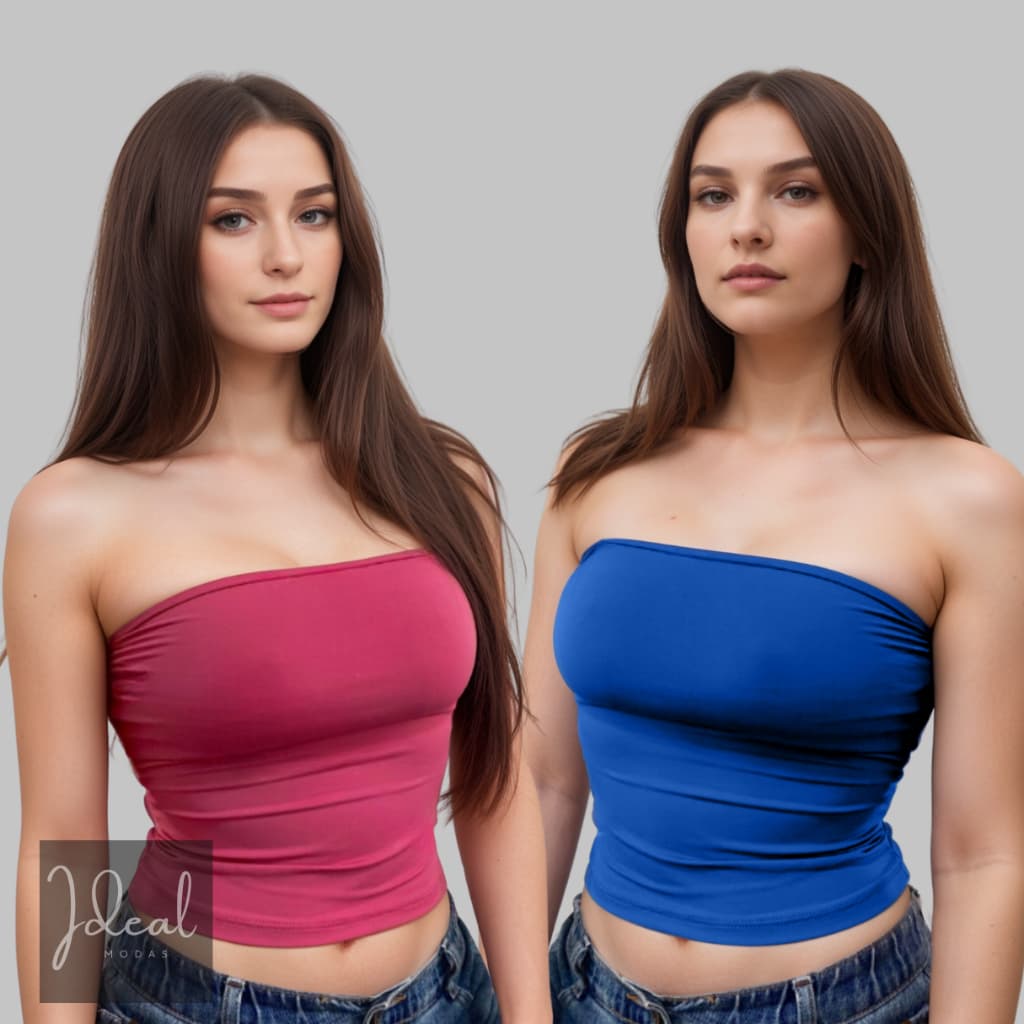 Kit 2 Top Tube Tomara Que Caia Feminino De Suplex Premium Com Forro No Busto Moda Blogueira Básica Tamanho Único cropped