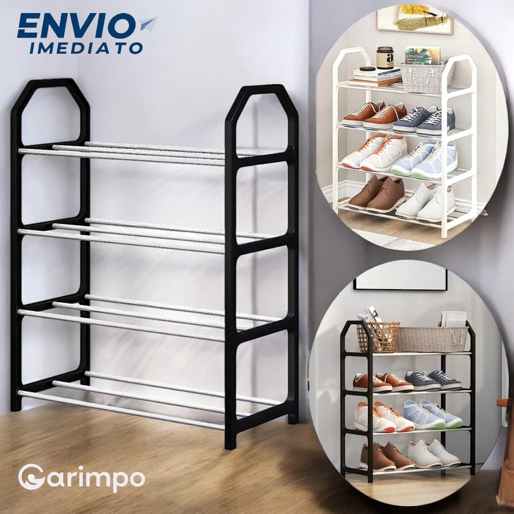 Organizador Sapateira Desmontável de Plástico e Metal com 12 Tubos e 4 Andares - Ajustável