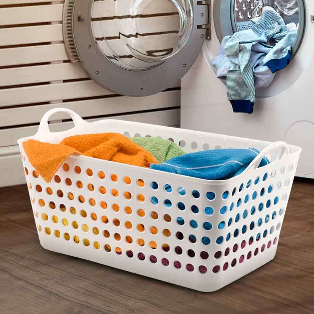 Cesto Retangular Flexível - compras de mercado - Roupas - Organização -  Branco 22 Lts