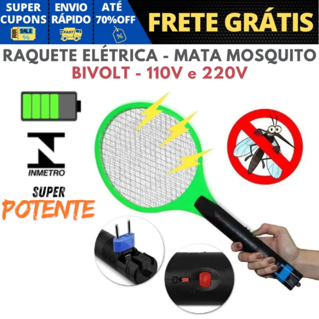 Raquete Eletrica Mata Mosquito 110V 220V