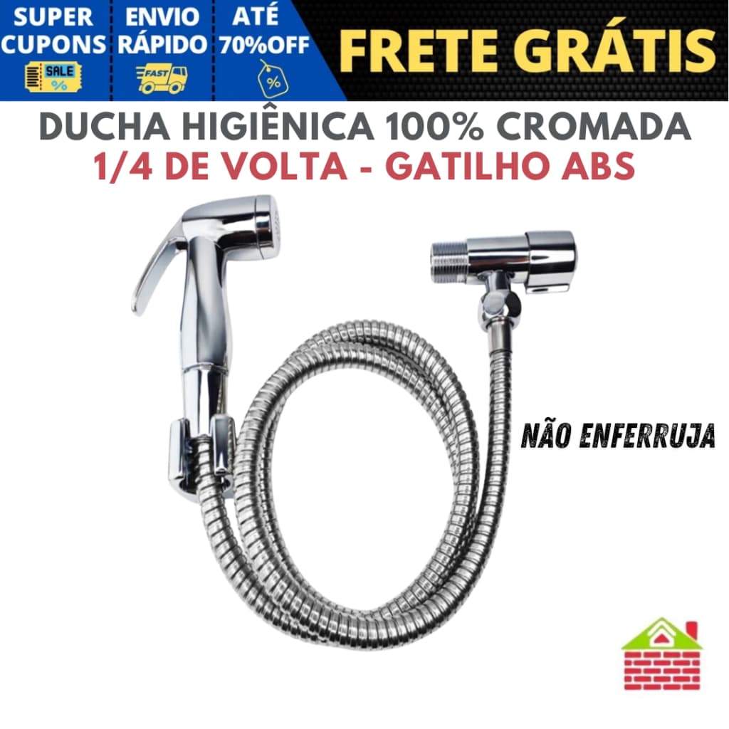 Ducha Higiênica Cromada Não Enferruja 100% Completa Luxo Metal Inox