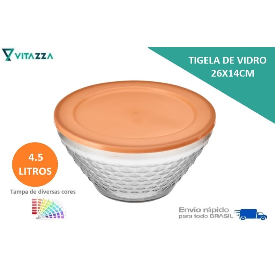 Tigela Saladeira Vidro Bico de Jaca 4.5 Litros 26cm Com Tampa Plastica Vitazza