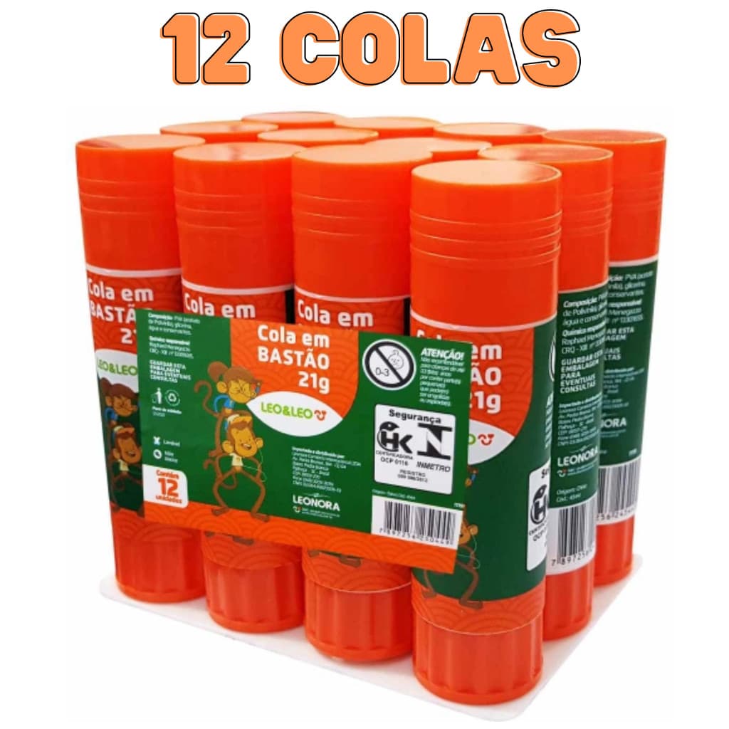 Kit 12 Cola Escolar em Bastão 40g Cola Bastão - LEO&LEO -Leonora