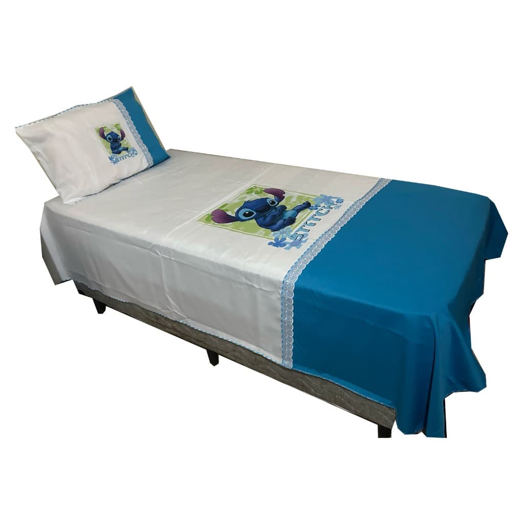 Kit de Cama Stitch Solteiro Lençol com Fronha Quarto Infantil Criança Stit Lilo