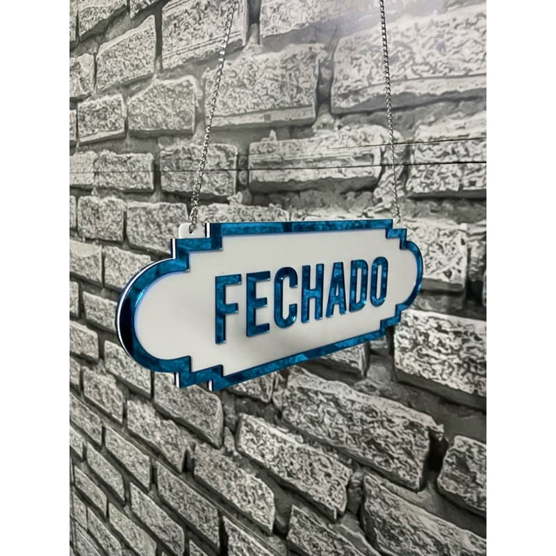Placa Aberto/Fechado Acrílico Espelhado