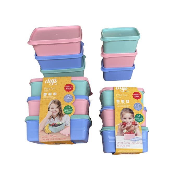 Kit Kids Dup - 03 Potes Herméticos 460ml + 03 Potes Herméticos 250ml - Marmita, Lancheira, BPA Free, Micro-ondas,freezer