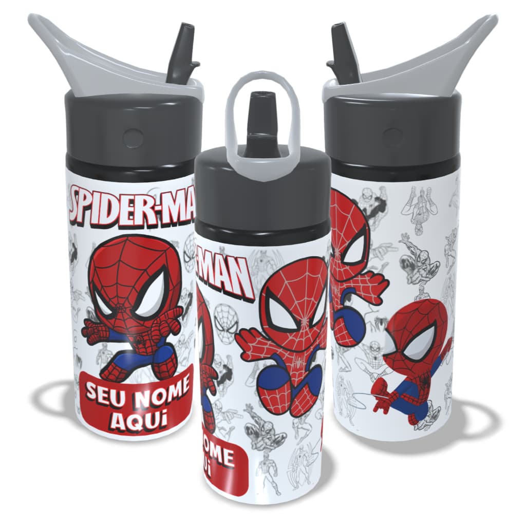 Garrafa Infantil de Alumínio Homem Aranha Personalizada COM NOME 600ml