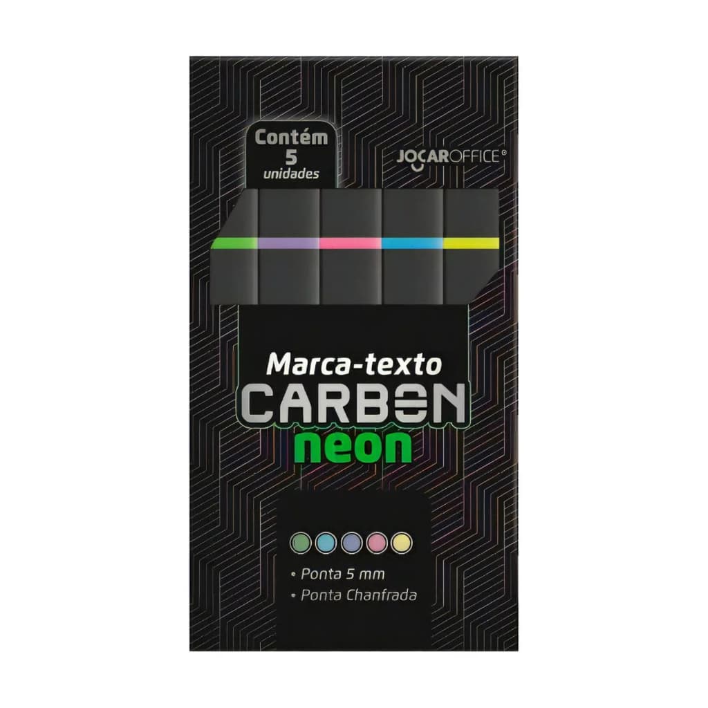 Marca Texto Neon -carbon Caneta Ponta Chanfrada 5 Unidades