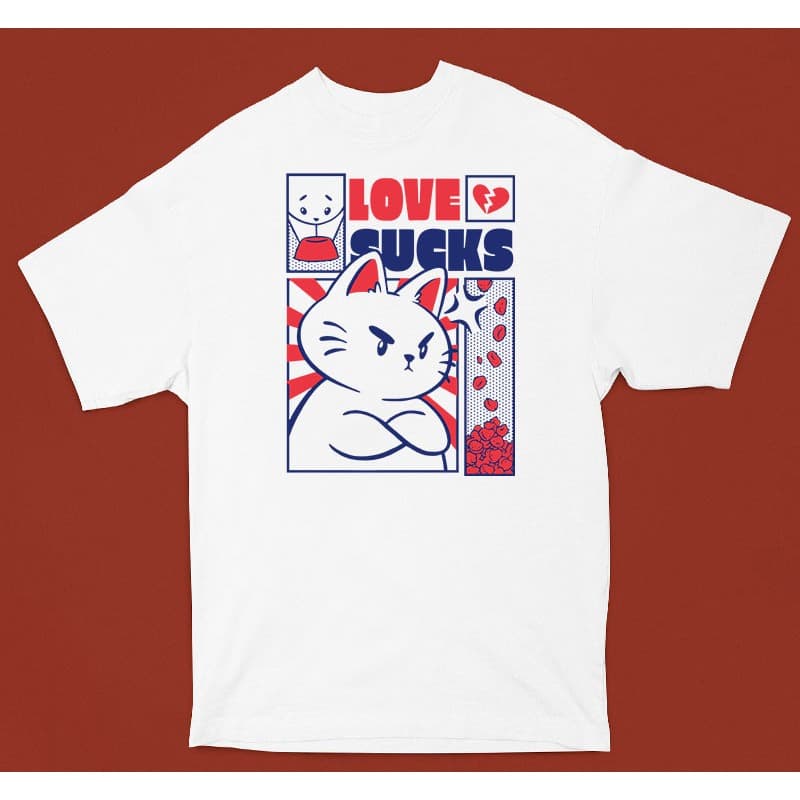 Camiseta Love Sucks Gatinho 100% Algodão Unissex