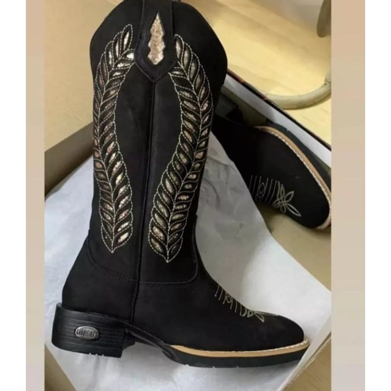 Bota Texana Candieiros Preto Com Gliter Dourado Feminina