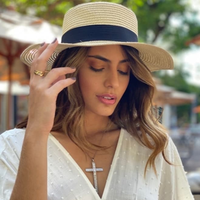 Chapéu De Praia Aba Média Piscina Feminino Paris Palha Dobrável Elegante