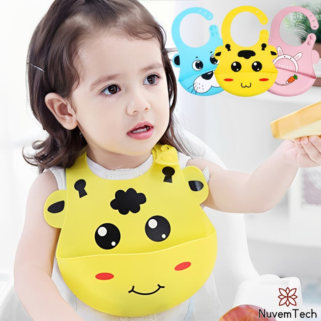 Babador Silicone Para Bebê Menina Impermeável Infantil Bandana Alimentação Cata Pega Migalhas Blw