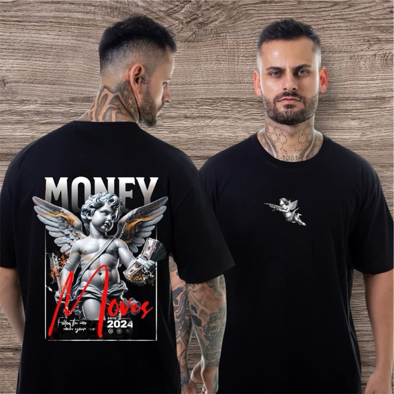 Camiseta Oversized Masculina Anjo Algodão Premium Academia Treino Streetwear Moda Maromba Fitness Básica Estampada Blusa