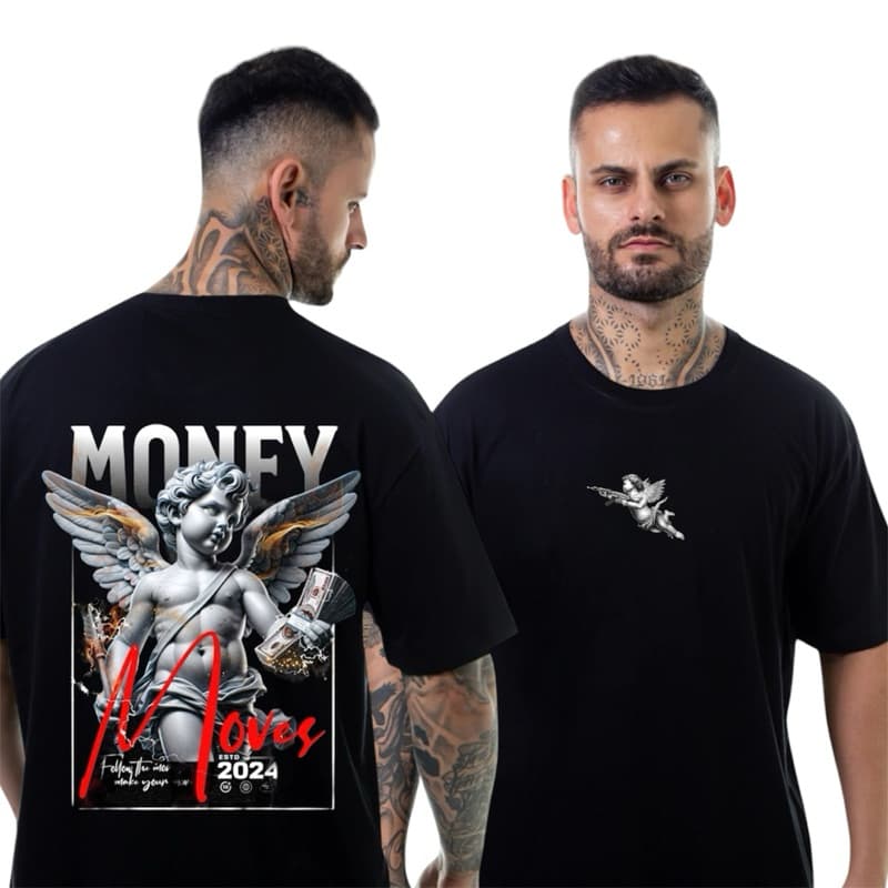 Camiseta Camisa Oversized Masculina Algodão Streetwear Maromba Machão Treino Unissex Anjo Estampado 30.1