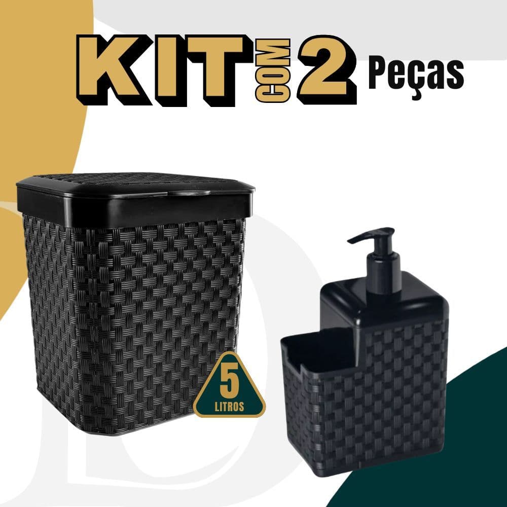 Kit Lixeira Pia 5 Litros + Porta Detergente Sabão Kit Cozinha Multiuso 2 Peças